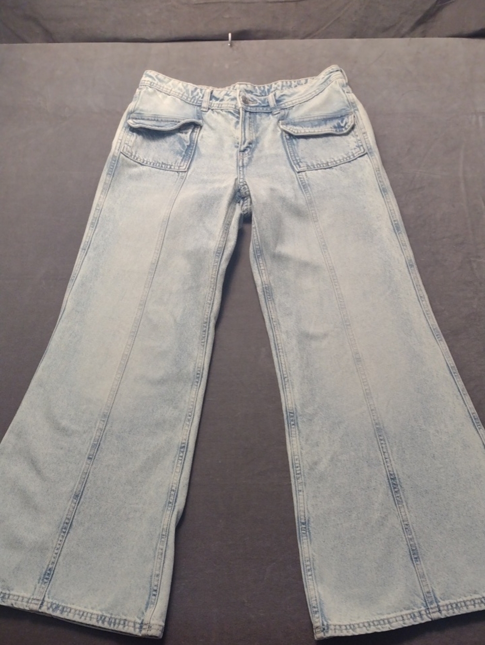 Divided Light Blue Wms Size 6/30 Flare 13" Bell Bottom Front Flap Pockets - Picture 1 of 16